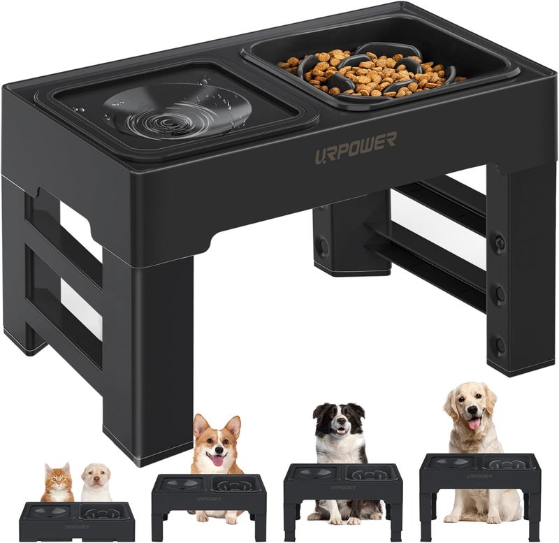 URPOWER 2-in-1 Elevated Slow Feeder Dog Bowls with No-Spill Water Bowl, 4 Height-Adjustable Raised Dog Bowls, Non-Slip Food and Water Bowls with Stand for Small, Medium, Large Dogs, Cats and Pets - Image 1